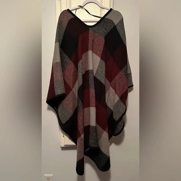 Marc New York Plaid Cape Poncho Sweater - Picture 2 of 4